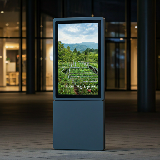 Digital advertising screen stand in retail store